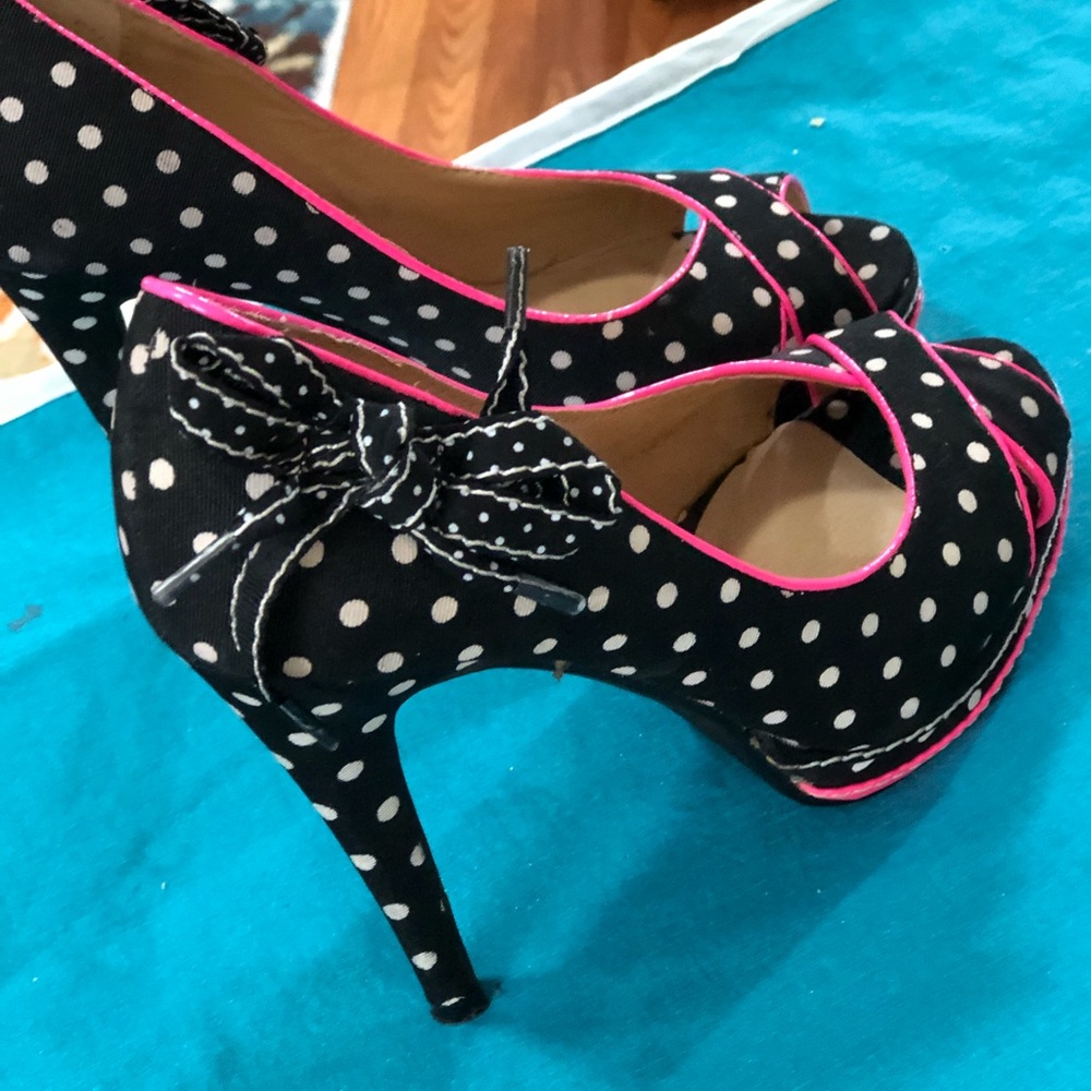 Black and White polka dot peep toe pumps